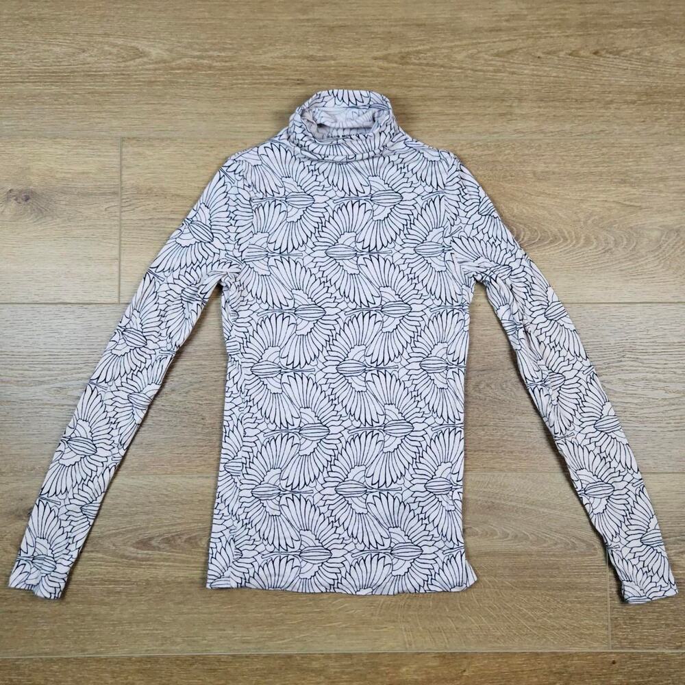 Club Monaco Wool Blend Floral Lotus Print Turtleneck Long Sleeve Top M